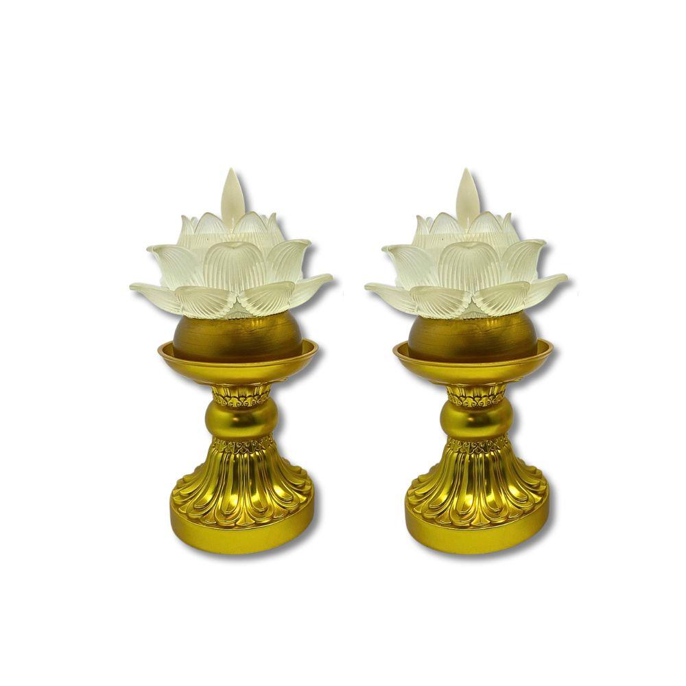 金色供燈金座套組 蓮花電子蠟燭燈 蓮花蠟燭燈  拜拜供神 祈福 XY205-Gold