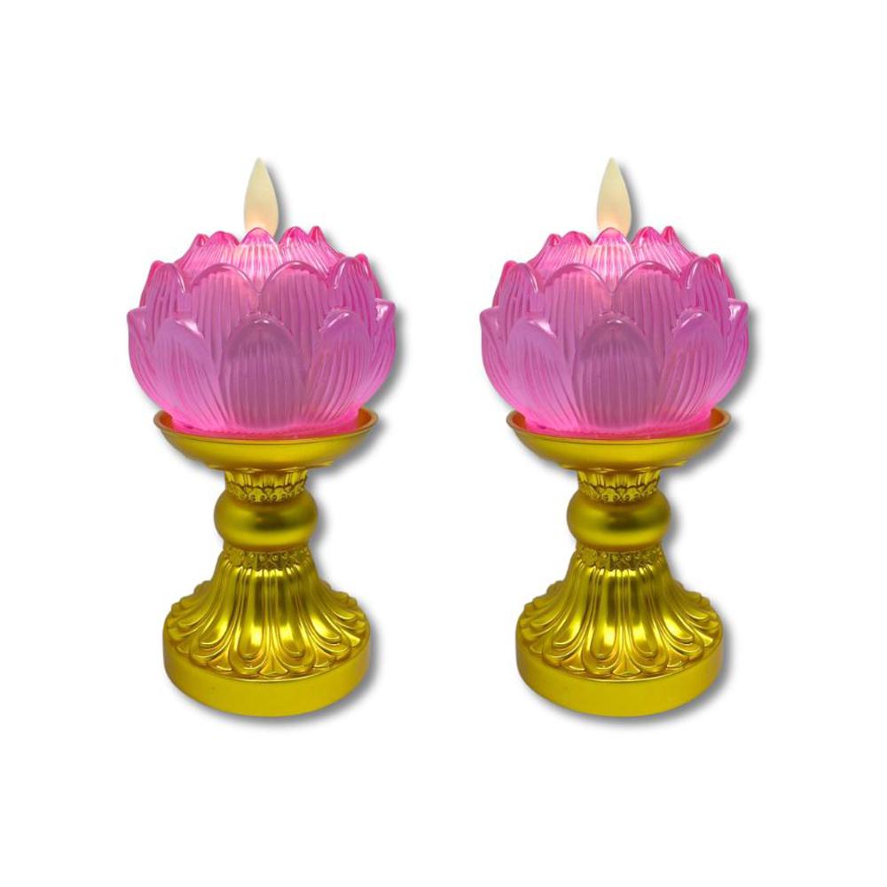 金色供燈祈願套組-一對 祈願琉璃心燈 小蓮花電子蠟燭燈 蓮花蠟燭燈  拜拜供神 祈福  XY171-GOLD